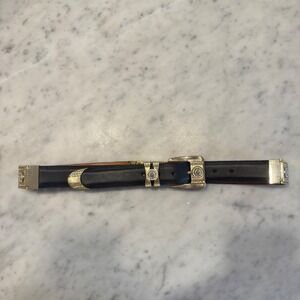 Vintage Style Medusa Head Gold Black Leather Statement Belt Size 36 Greek Key